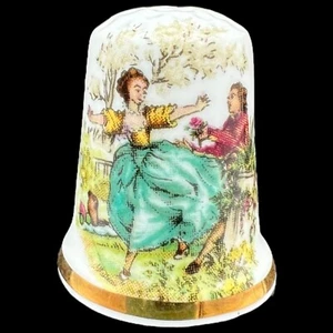 Dedal vintage Queensway Inglaterra porcelana de hueso fino PAREJA DE CORTEJO COLONIAL - Imagen 1 de 6