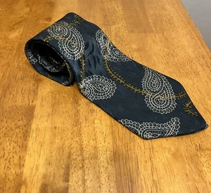 Corbata de Colección Liberty of London 100% Seda Paisley Corbata Verde Dorado Blanco Hecha en EE. UU. - Imagen 1 de 5
