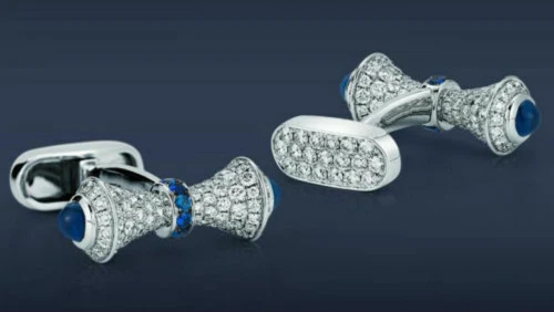 Hermosos zafiros azules con gemelos de circonita cúbica para hombre en plata 935 Argentium Foto 1 de 3