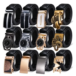 60 Kinds Mens Belts Automatic Buckles Black Leather Ratchet Work Belt Straps - Picture 1 of 147