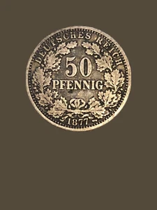 1877 A Germany 50 Pfennig Silver Coin - VF - Picture 1 of 2