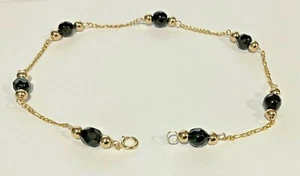 Brand New 14k Gold Black Onyx w/Gold Bead ANKLET - Picture 1 of 2