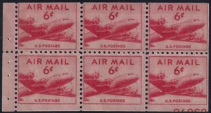 C39a - 6c Miscut Error / EFO Booklet Pane W/ 35% Pl# 24263 "Skymaster Plane" MNH - Picture 1 of 1