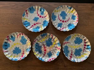 5 Vintage Christmas Metallic Fluted Pressed Paper Plate Cookie Germany 1950 - Picture 1 of 11