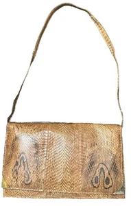 Vintage Women’s Distressed Brown Snakeskin Clutch Handbag Purse - Leather Lined - Picture 1 of 3