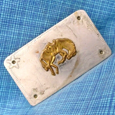 Western Horse Belt Buckle Stars Nickel Silver Cowboy Cowgirl Vtg 80s     .XTT780 - Image 1 of 4