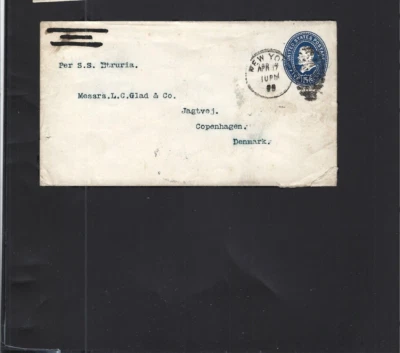 USA-1896-ENTIRE-5 C BLUE-TO DENMARK-VIA STEAM SHIP--NEW YORK STRIKE-F--#60 - Image 1 of 2