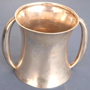 Ungewöhnliche edwardianische Silbertaufbecher mit zwei Henkeln Becher Atkins - Bild 1 von 9
