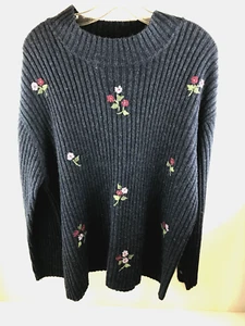 Vintage Extra Point By Reference Point Embroidered Sweater Ramie Blend Black 2X - Picture 1 of 7
