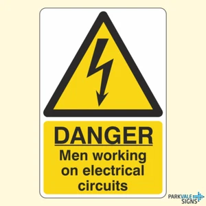 Señal de advertencia de peligro para hombres trabajando en circuitos eléctricos - Imagen 1 de 1