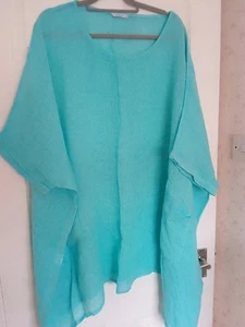 Diverse Turquoise Linen Boxy Top Cover Up Chest P2P 45" Please Read - Picture 1 of 9