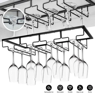 3/4 Slot Glass Hanger Wine Glass Storage Rack Bar Glass Hanging Rail Iron Holder - Image 1 of 4