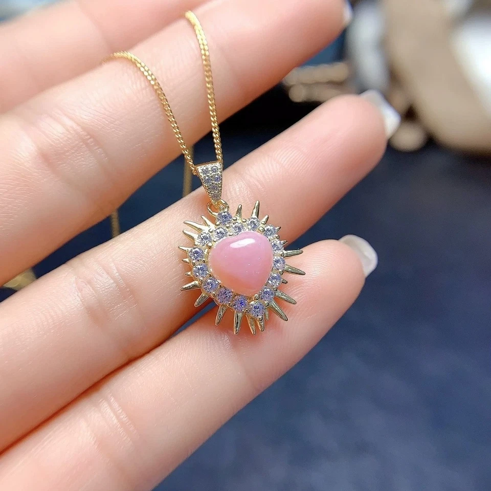Romantic Natural pink Opal Heart Design Pendant Necklace 925  Sterling Silver - Image 1 of 1