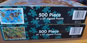 LOT OF 2 MELISSA & DOUG 500 pc puzzles BENEATH THE CANOPY / MAP OF THE WORLD  EC - Picture 1 of 3