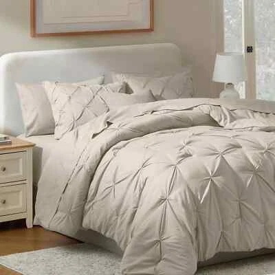 NESTL All Season Pinch Pleat Comforter Set w/ 2 Down Alternative Pillows, Bed in a Bag