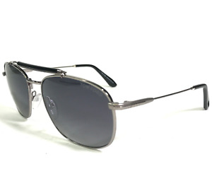 Tom Ford Sunglasses Marlon TF339 14D Black Silver Square Frames with Blue Lenses