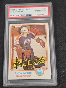 1981-82 O-PEE-CHEE OPC ANDY MOOG ROOKIE AUTO PSA AUTHENTICATED CARD #120 OILERS - Picture 1 of 2