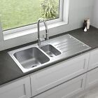 Stainless Steel 1.5 Bowl Kitchen Sink Inset Reversible Drainer Waste 1000mm