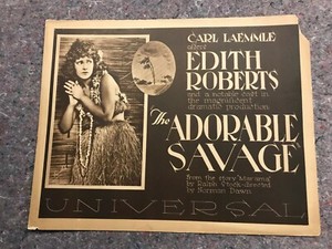 THE ADORABLE SAVAGE 1920 ORIG TITLE LOBBY CARD 11"x14" EDITH ROBERTS/JACK PERRIN