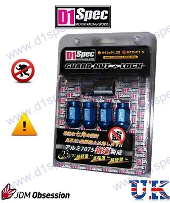 D1 SPEC 20pcs FORGED LOCKING WHEEL NUTS BLUE P1.25 FOR NISSAN SUBARU SUZUKI - Image 1 of 3