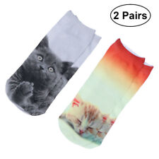  2 Pairs Low Cut Ankle Socks Cat Printed 3D Miss Personality