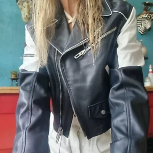 Drome Marine & White Leather Biker Jacket sz S - Picture 1 of 12