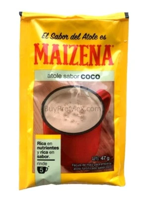 Paquete de 6 bebidas de maíz con sabor a coco/coco Maizena Hace 5 tazas 47 gr/1,6 oz Foto 1 de 2