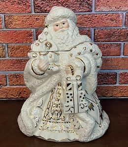 Vintage LENOX Florentine and Pearl Santa Cookie Jar Holiday Decor 13 1/2" Tall - Picture 1 of 15
