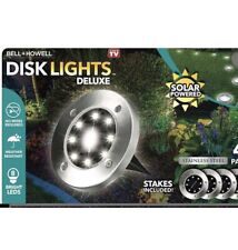 Bell Howell Deluxe Disk Lights LED Solar Powered Stainless Steel Set Of 4