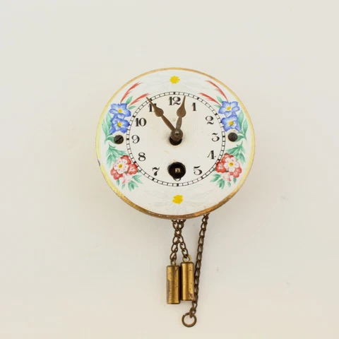 VTG German Miniature Porcelain Face Wall Clock 2.25" - No Key or Pendulum AS IS Cover