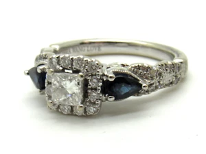 Vera Wang Love Princes Cut Diamond & Blue Sapphire Ring 14k White Gold - Picture 1 of 12