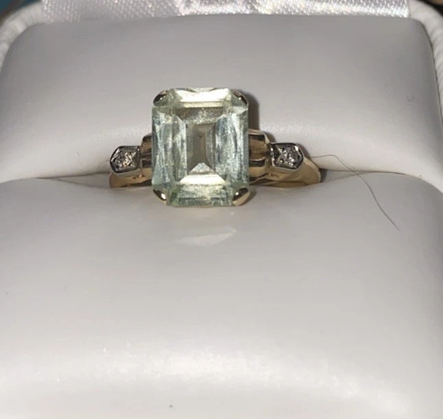 LUMINOUS Vintage 14k Gold Art Deco 3.69 Ct Lime Green Spinel+Diamond Ring~Sz 6 - Image 1 of 4