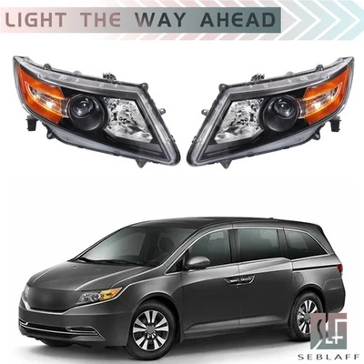 For Honda Odyssey 2011-2017 Halogen Black Housing Amber Corner Headlights Pair - Image 1 of 4