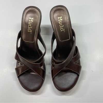 Mudd Brown Mules chunky Heel Pumps with Criss-Cross Straps Open Toe Size 7M - Image 1 of 4