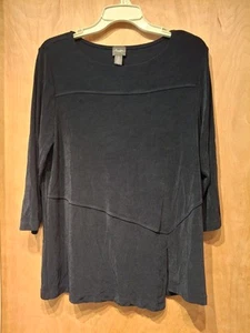 Travelers By Chicos 2 o L Top Nero Slinky Manica 3/4 Asimmetrico Acetato... - Foto 1 di 4