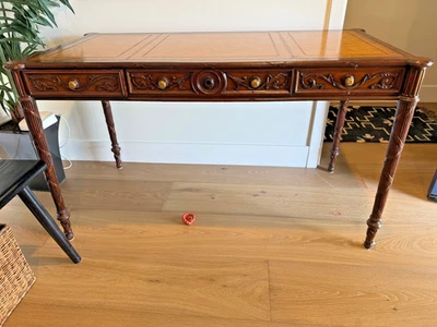 Maitland-Smith Leather Topped Desk with ornate Mahogany wood. Louis XIV style.  - Image 1 of 4