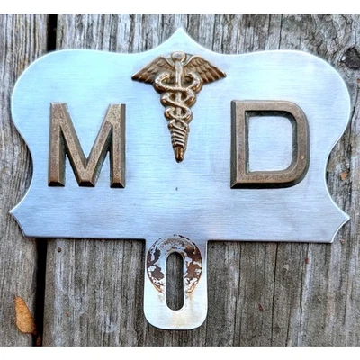 Vintage Medical Doctor Physician MD Caduceus License Plate Topper 5.5" Hvy Duty - Image 1 of 4