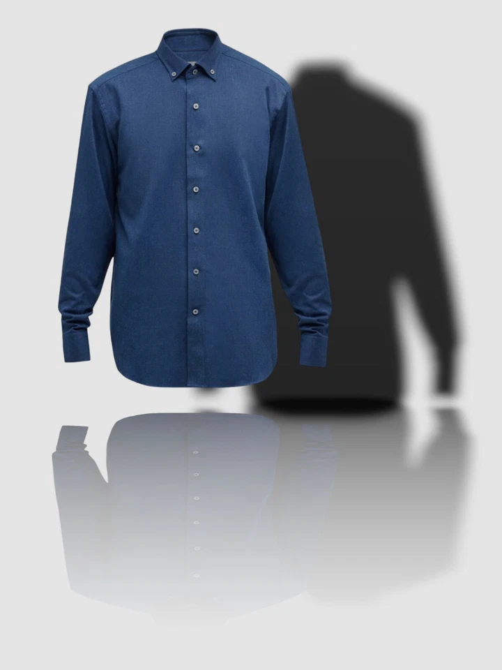 $152 Neiman Marcus Men Blue Cotton Cashmere Long-Sleeve Flannel Sport Shirt Sz L - Image 1 of 1