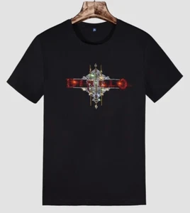 New Men Luxury Diamond Rhinestones Black White T-Shirt High Quality - Picture 1 of 9