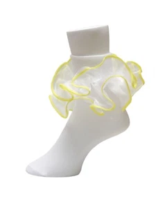 GIRLS BIG FULL RUFFLE SOCKS!!! (White w/ Yellow Trim) PAGEANT FANFARE ORGANZA - Picture 1 of 1