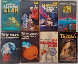 vintage scifi fantasy paperback books lot of 8 - Asimov, Vogt, Burroughs, Clarke - Picture 1 of 4