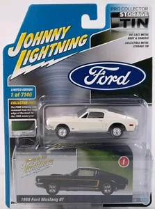 Johnny Lightning ERROR 1968 Ford Mustang GT White w highland green poly card Tin - Picture 1 of 8