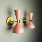 Set of 02 Diabolo Wall Sconce Brass Italian Light Fixture Brass Italian (Pink)