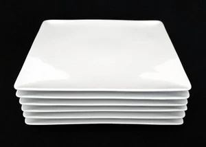 (6) Crate & Barrel ~ CYD ~ White Porcelain Dinner Plates ~ Square ~ Portugal - Picture 1 of 9
