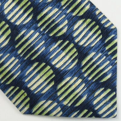 Structure Blue Green Modern Circular Foulard Horizontal Stripes Neck Tie 56x4" - Image 1 of 4