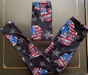 NWT Charlie’s Project FLAG SKULLS SISTER & ME KIDS L/XL & S/M Leggings AMERICANA - Picture 1 of 4