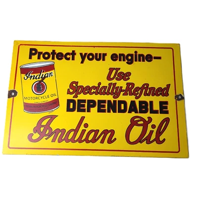 Vintage Indian Motorcycle Oil Sign - Porcelain Part Motor Service Parts Gas Sign - Image 1 of 4