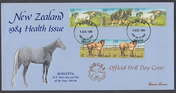 NUEVA ZELANDA 1984 SALUD ILUSTRADA CABALLOS FDC (ID:018/D62146) Foto 1 de 1