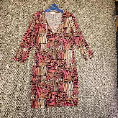 Calvin Klein Dress Womens Sz 8 Long Sleeve V Neck With Chain Lace - Image 1 of 4