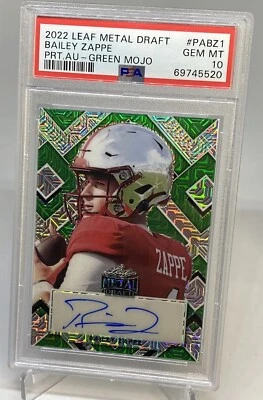 2022 Leaf Metal Green Mojo Refractor Bailey Zappe Auto Rc /4 PSA 10 POP 2 ROOKIE - Image 1 of 4